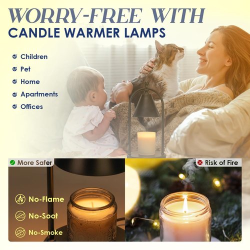 Soilsiu Candle Warmer Lamp with Timer, Electric Black Candle Warming Light for Bedroom, Dimmable Wax Melts Warmer for Home Decor Beside Lamp Gifts for Women (2 Bulbs Included)