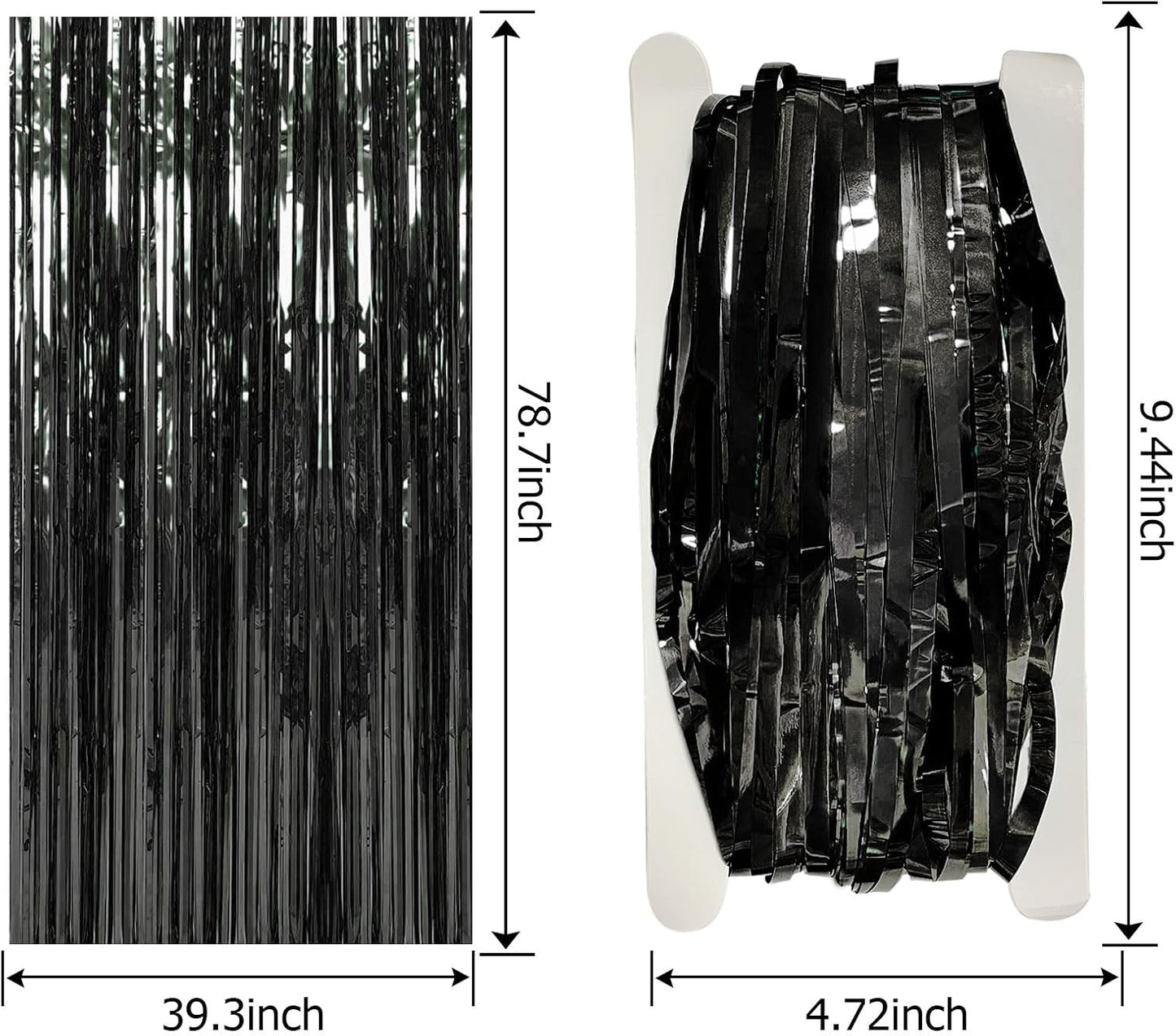 Skiennix 20 Pack Foil Curtain Backdrop - Black Metallic Tinsel Fringe for Parties & Events