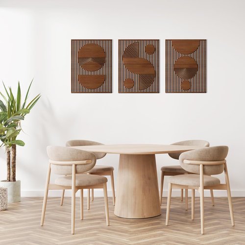 Homenthus Abstract Wood Wall Art - 3 Pcs Mid Century Modern Geometric Decor for Living Room & Office