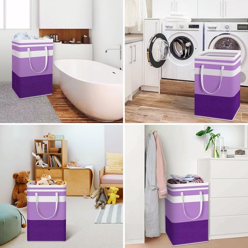HomeHacks Large Waterproof Laundry Baskets - Collapsible Hampers with Reinforced Handles | 88L, Purple