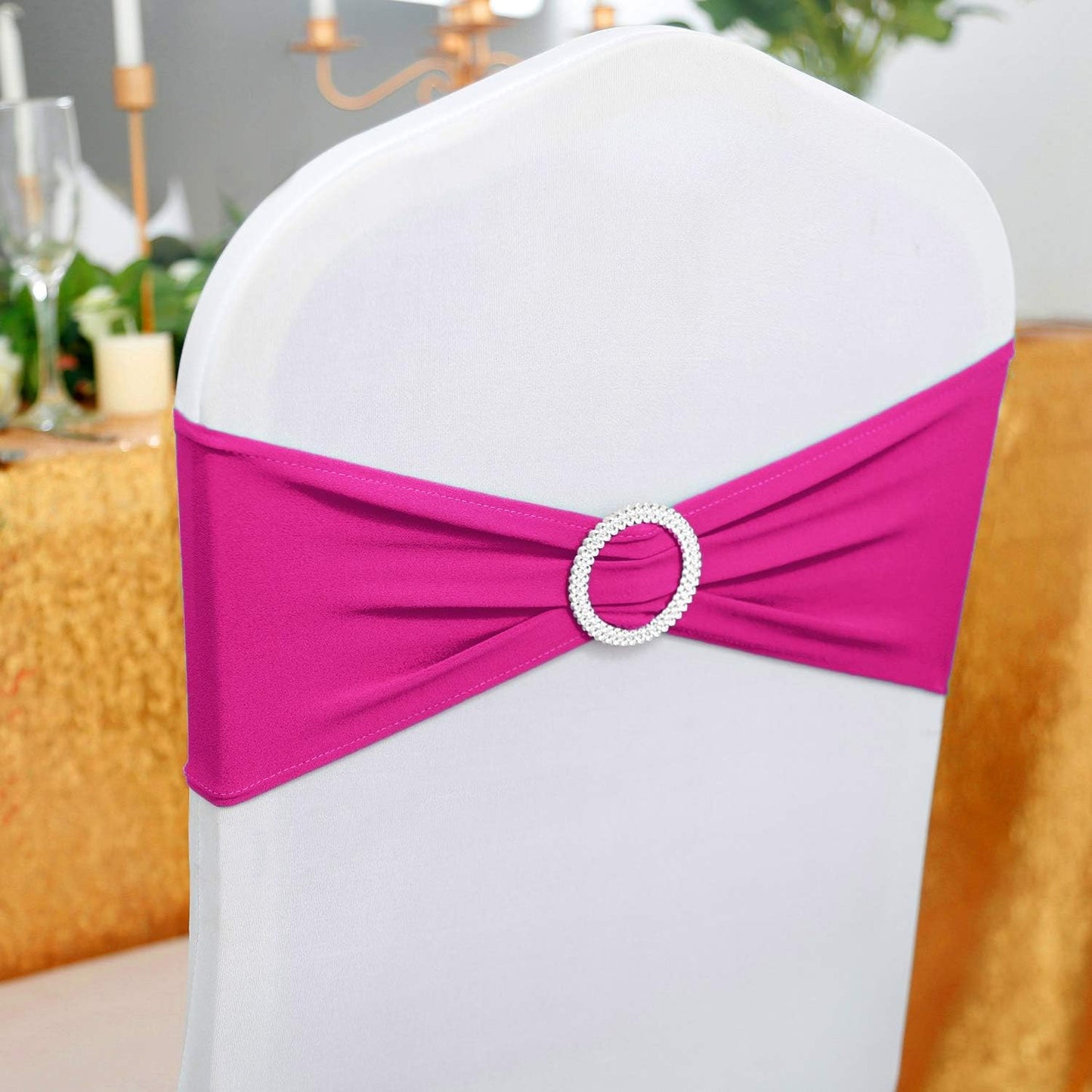Peomeise Fuchsia Spandex Chair Sashes - 25pcs with Buckle Slider for Weddings & Parties