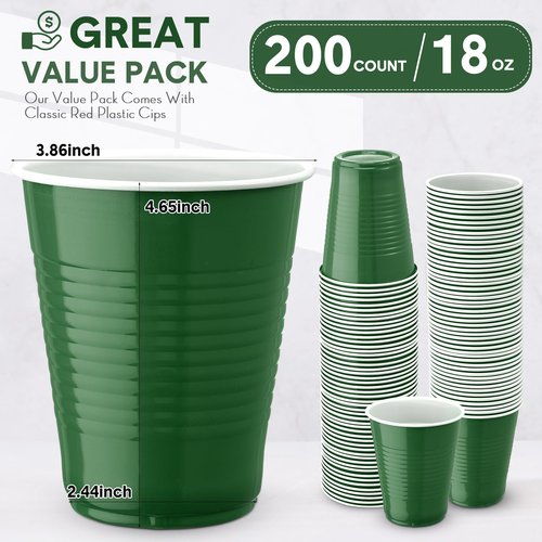 Zopeal 200 Pcs Plastic Cup Bulk 18 oz Disposable Tumblers Wedding Hard Plastic Party Wine Cups Fancy Beverage Drinking Soda Cocktail Glasses for Wedding Birthday Christmas(Green)