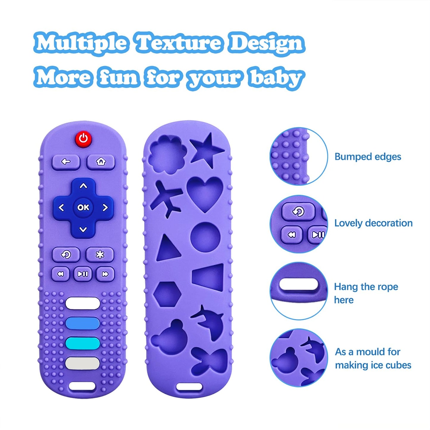 ROBBEAR Baby Teething Toys - Food Grade Silicone Teether in TV Remote Shape | BPA Free, Pink & Blue