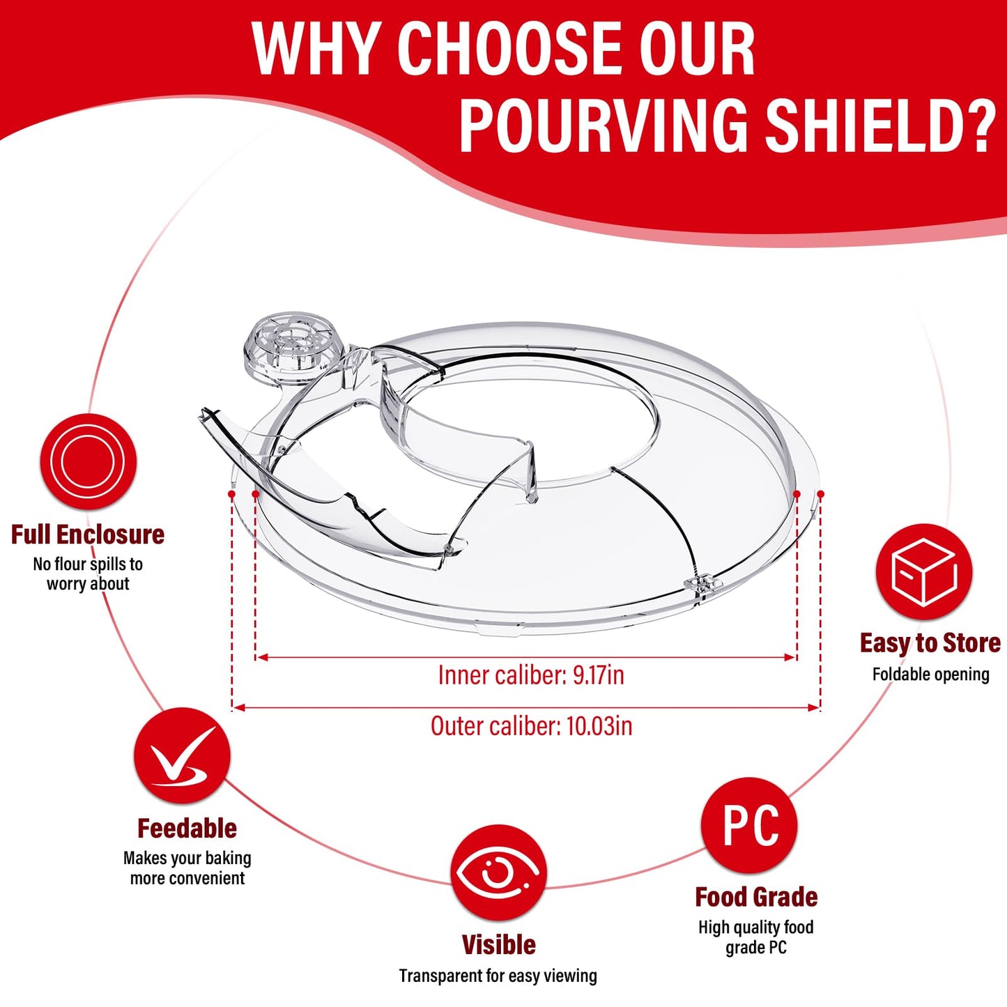 Pouring Shield for KitchenAid 6-7Qt Bowl Lift Stand Mixer (for Stainless Steel Bowls Only), Splash Guard Mixers Bowl Cover for Kitchen aid Accessories and Attachments (Clear)