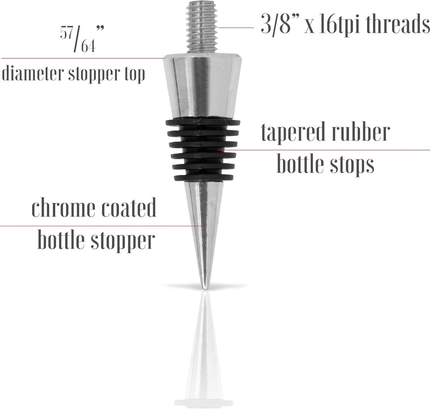 Savannah Classic Chrome Style Bottle Stopper with 3/8" x 16 tpi Threaded Post For Attaching Hand Made or Lathe Turned Handles … (5 Chrome Stoppers)