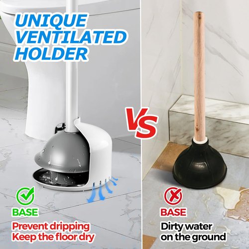 FORASTO Toilet Plunger with Holder,Plungers for Bathroom with Holder,Heavy Duty Plunger with Cover,Bathroom Decor,Bathroom Accessories,Toilet Bowl Cleaners,Pearl White
