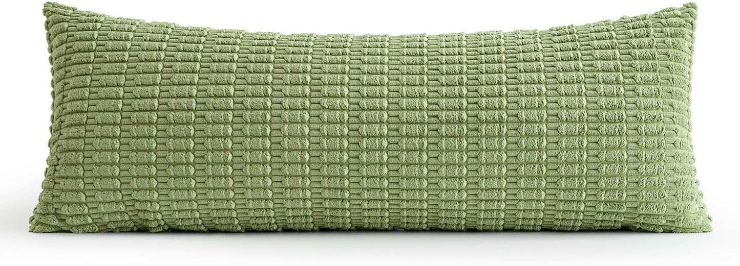 MIULEE Sage Green Long Body Lumbar Pillow Cover - Soft Boho Decor for Couch & Sofa | 14x36 Inch
