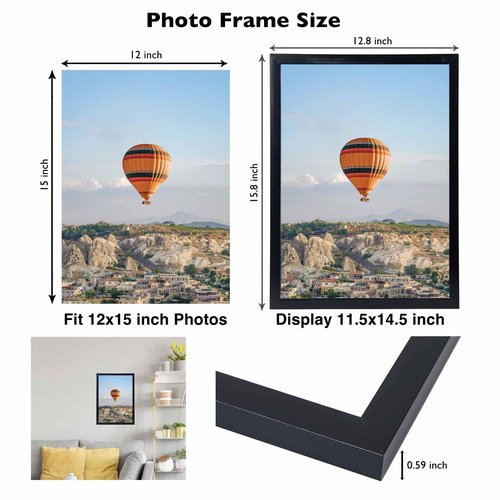 JCJMY 12x15 Picture Frame, Wall Hanging Horizontally and Vertically, 12 x 15 Wall Gallery Poster Photo Frame with Shatter Resistant Plexiglass, Black