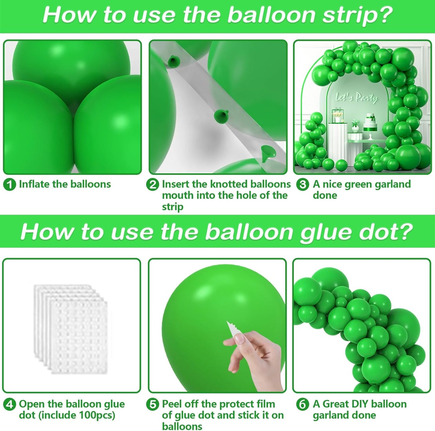 YAOWKY Green Balloons - 100PCS Latex Balloon Garland Kit | 5-18 Inches for Birthday, Wedding & Graduation Decor
