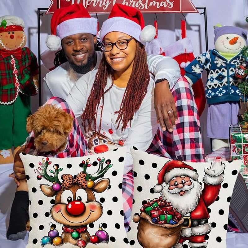 Variation of THIS listing Christmas Pillow Covers 18 x 18 Set of 2 – Double-Sided Santa Elk Shield, 18x18 Covers