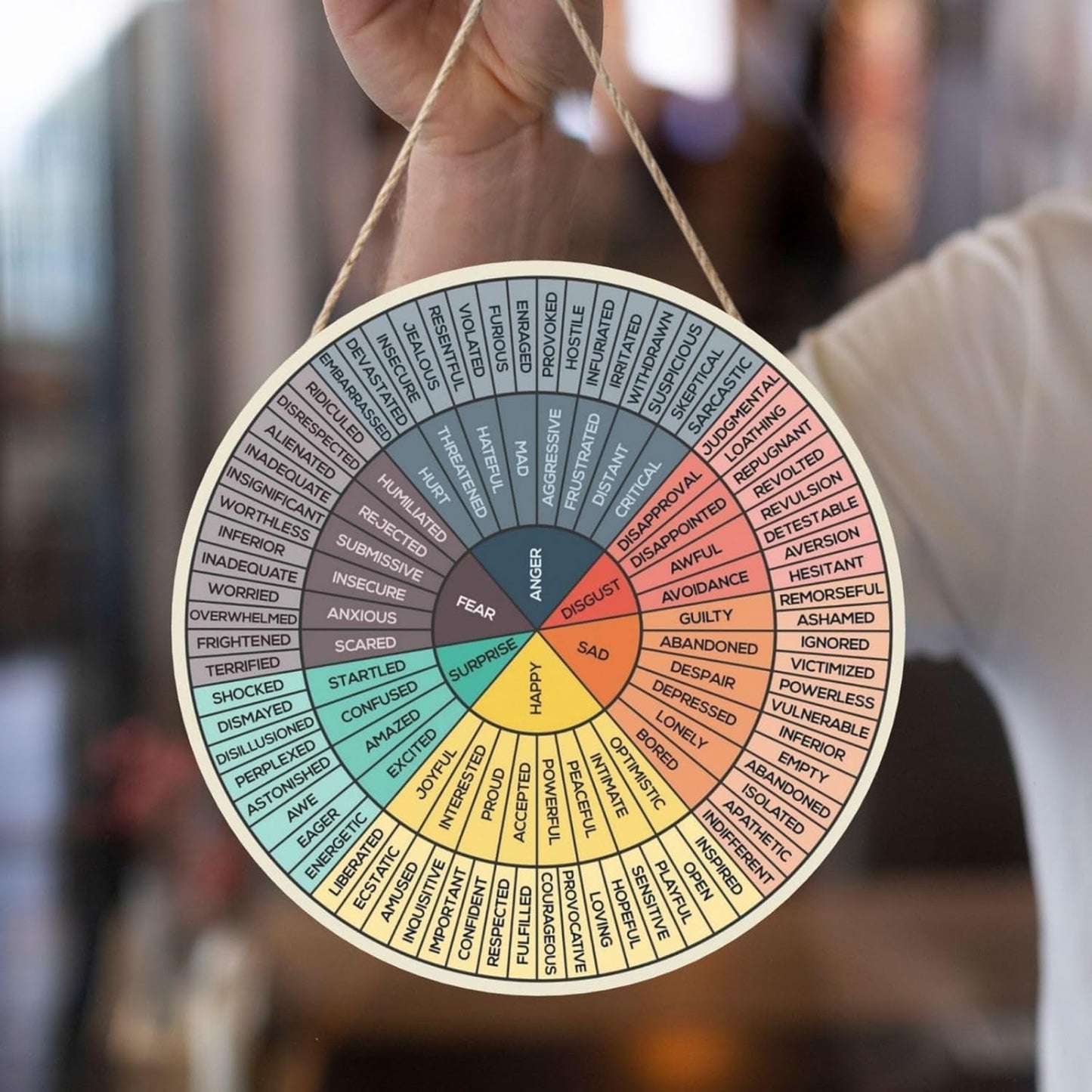 Poacnip Feelings Wheel Wall Decor - Mental Health Emotions Chart | 12-Inch Round Wood Sign for Therapy and Counseling