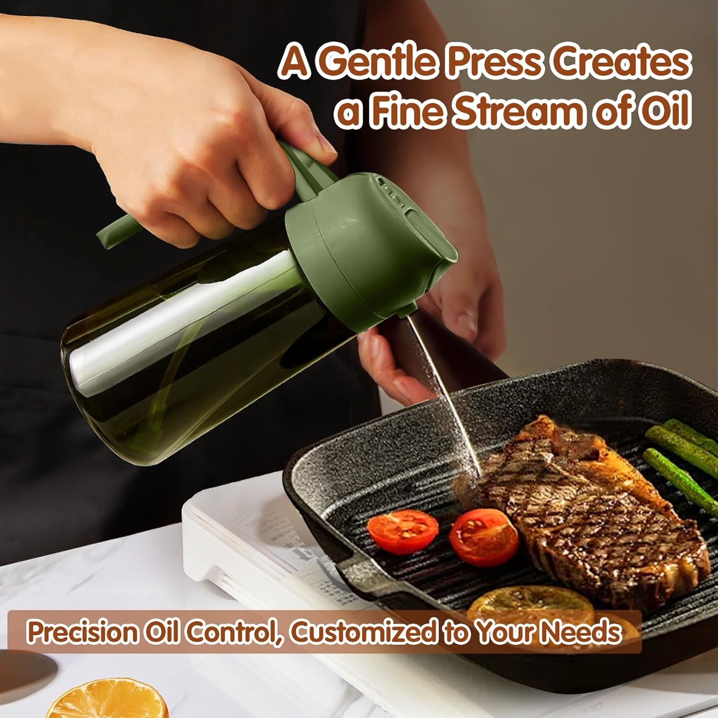 YARRAMATE 2Pcs Dark Green Oil Sprayer - Food-Grade 2-in-1 Olive Oil Dispenser | 16oz for Cooking & BBQ