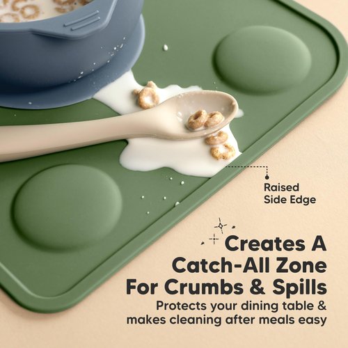 KeaBabies 2pk Silicone Placemats for Toddlers, Kids - 12x9 Non Slip Suction Baby Silicone Placemat for Restaurants, Dining Table,Travel, Easy to Clean, Food Grade/BPA-Free,Small Baby Table Mat(Slate)