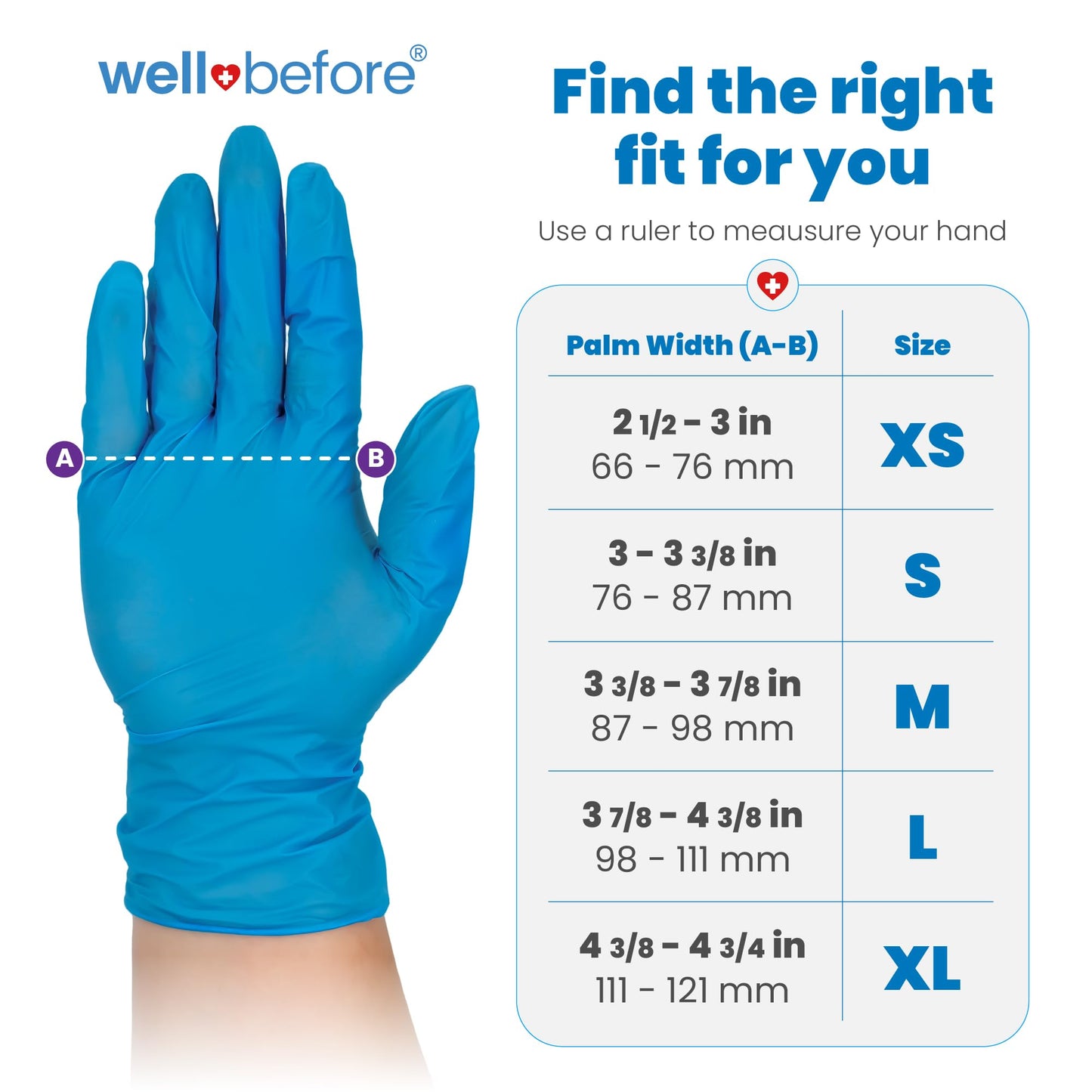 Well Before Vinyl Exam Gloves - Powder-Free, Latex-Free, Disposable Gloves for Medical, Food Prep, Cleaning and more - Medium Blue (Pack of 100)