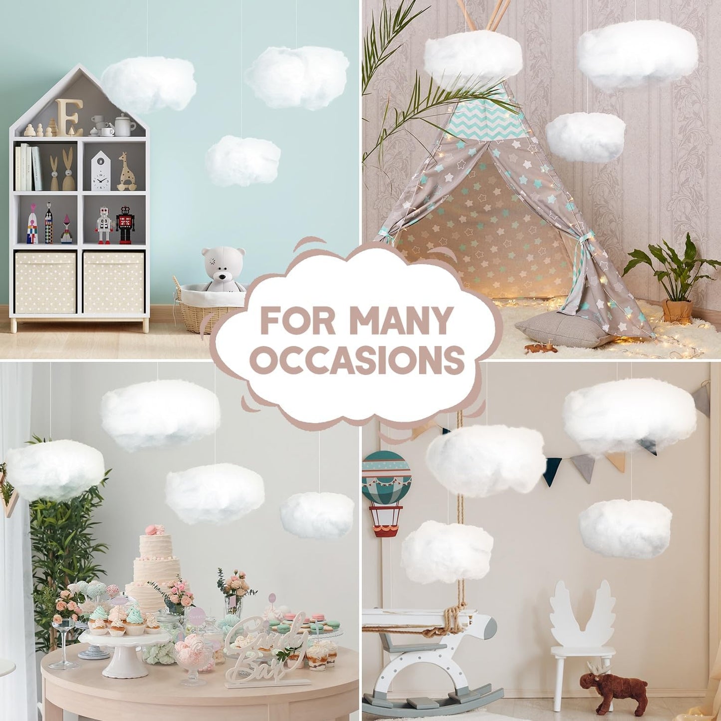 ZAUGONTW Artificial Cloud Decorations - 3D Hanging Props for DIY Room Decor | 6 Pieces in 3 Sizes