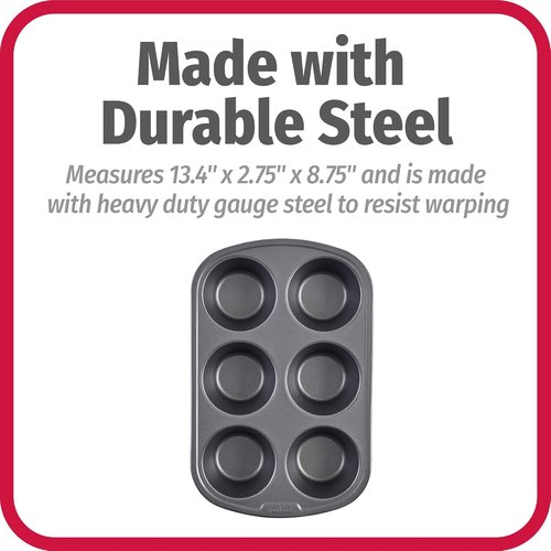 GoodCook Jumbo Texas Muffin Pan - 6-Cup Nonstick Steel Bakeware | Gray Finish