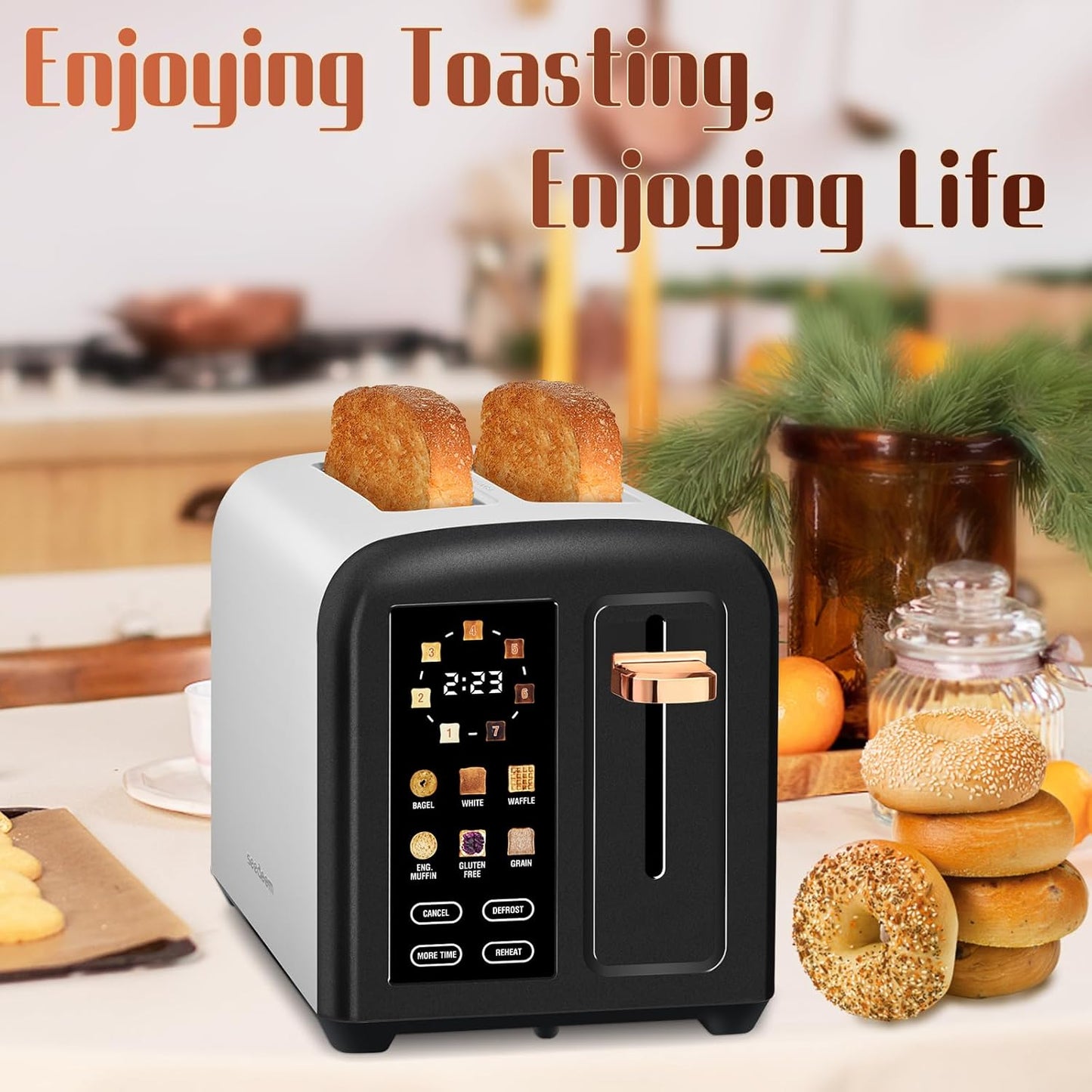 SEEDEEM 2-Slice Toaster - Touch Screen, 7 Shade Settings, 1.5" Wide Slots, Dark Chocolate Finish