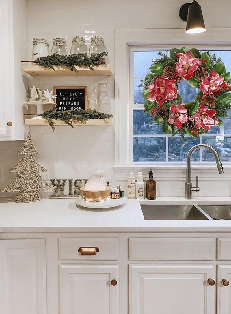 24in Christmas Magnolia Wreath with Pine Cones & Berries - Front Door Decor (Variation: 24in Wreath)