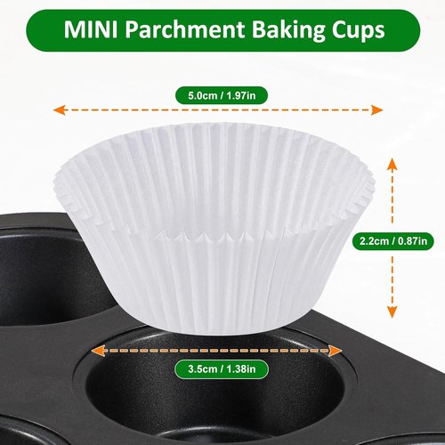 Caperci Mini Cupcake Liners - 400 Pcs White Paper Muffin Liners, Non-Stick & Grease-Proof