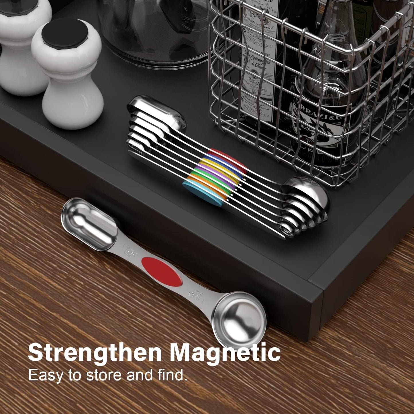 Skiennix Magnetic Measuring Spoons Set - 304 Stainless Steel, Adjustable & Stackable | 7-Piece Multi-Color Set