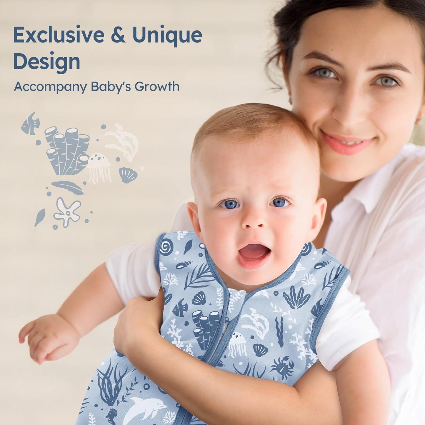 Unnivoll Baby Sleep Sack - 100% Cotton Lightweight Wearable Blanket for Infants 0-6 Months | Blue Dolphin