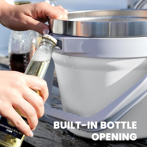 COKTIK 7L Insulated Ice Bucket with Lid,Double Wall Vacuum Stainless Steel Beverage Bucket Keeps Frozen Longer,Holds 6 Longnecks or 3 Bottles of Wine,for hot food, Large Parties(No Accessories, White)