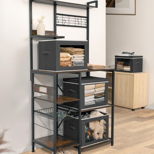 Homsorout Stackable Storage Bins - Large Foldable Closet Organizers with Lids, 6-Pack, Dark Grey