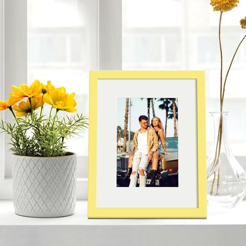upsimples 8x10 Picture Frame, Display Pictures 5x7 with Mat or 8 x 10 Without, Wall Hanging Photo Frames, Yellow, 1 Pack