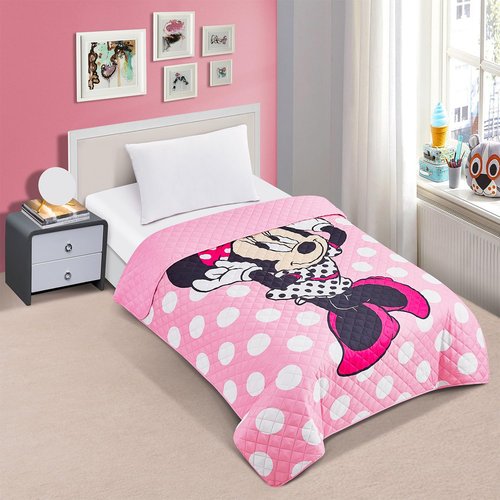 Disney Minnie Mouse Twin Bedding Set - Bundle with Bedspread, Flat Sheet, Fitted Sheet, and Pillowcase, Stickers, More Bedroom Decor Set