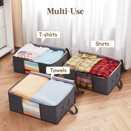 Lifewit 35L Clothes Storage Bins - Foldable Blanket Bags with Lids & Clear Windows | Closet Organization