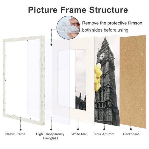 BSRHOME 8x10 Picture Frame Set with Mat for Wall Collage - 6 pcs Distressed White Farmhouse Photo Frames for Hanging Wall or Tabletop Decor
