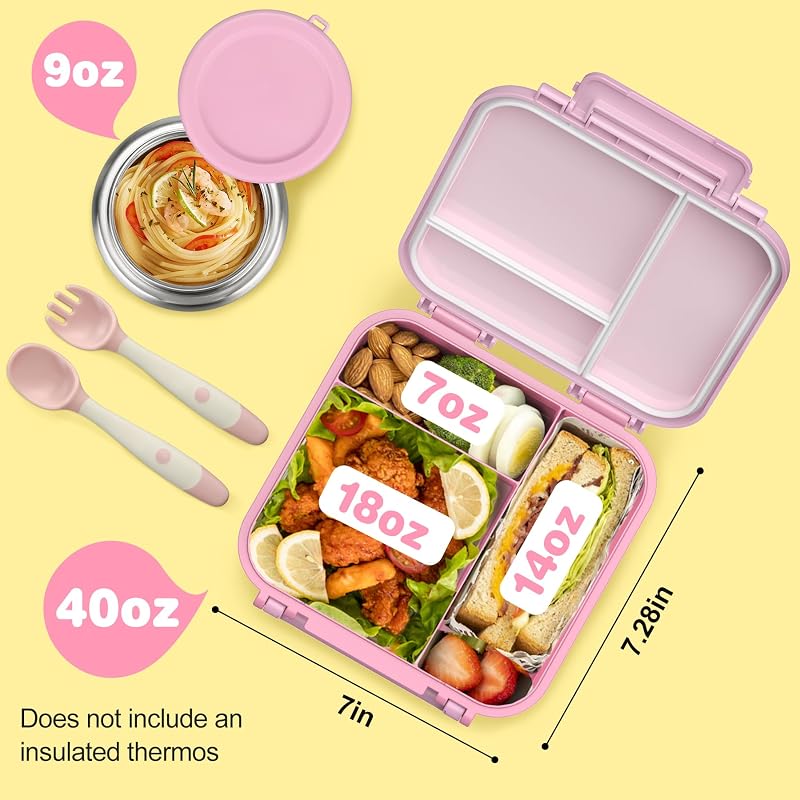Kids Bento Lunch Box Set with 9oz Soup Thermo - Pink Variation