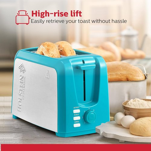 Holstein Housewares 2-Slice Toaster - Extra-Wide Slots, 7 Browning Settings, Compact Stainless Steel | Teal
