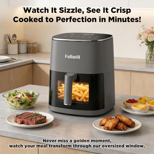 Fullwill 6QT Air Fryer - 12-in-1 Multi-Function Cooking with Viewing Window & Nonstick Basket | Max 400℉, Gray