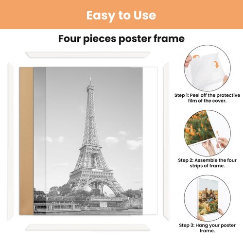upsimples 12x16 Picture Frame White 3 Pack, Scratch-Proof Poster Frames 12 x 16 for Photo Gallery - Slide-In Strips, Horizontal or Vertical Wall Mounting