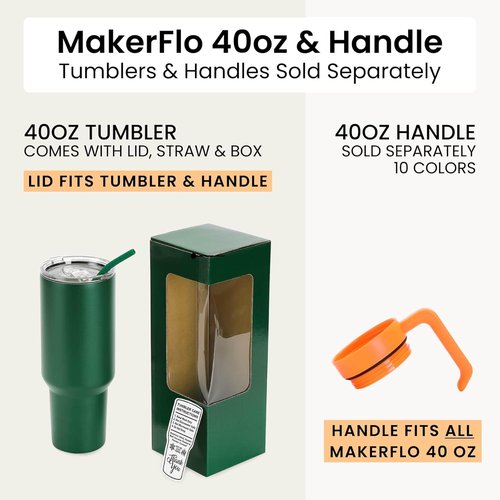 Makerflo 40 oz Pink Powder Coated Tumbler - Pack of 25 with Upgrade Handle & Leak-Proof Lid for Crafting