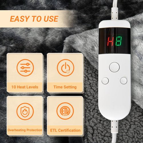 Heated Blanket Electric Throw, Heating Blanket Soft Sherpa Flannel Throw, Heat Blankets for Home & Office Machine Washable Overheating Protection 8 Hours Auto Off 10 Fast Heating Levels