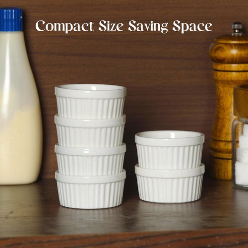 DOWAN Dipping Bowls - 1.5 Oz Mini Ramekins | Microwave & Oven Safe Porcelain Set of 6 - Soft White