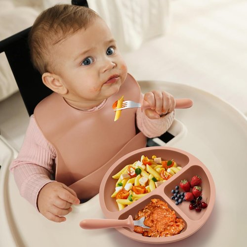 Eascrozn Toddler Plates - 3 Pack Divided Suction Plates | Food-Grade Silicone, BPA-Free, Non-Slip, Microwave & Dishwasher Safe