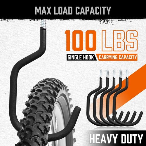 HORUSDY Heavy Duty Bike Hooks - 6 Pack, 7.5 Inches, 100LBS Capacity for Garage Storage