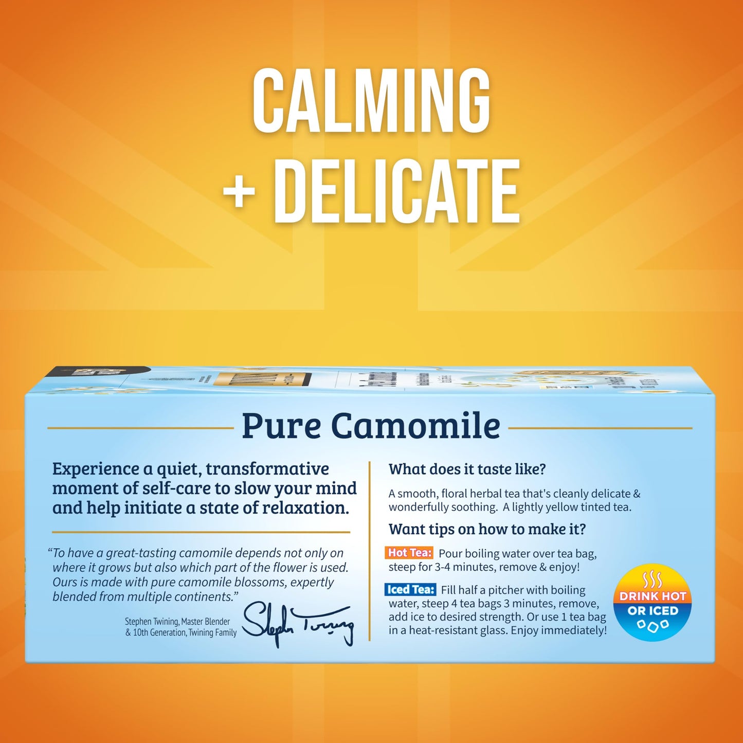 Twinings Pure Camomile Herbal Tea Individually Wrapped Bags, 100 Count (Pack of 1), Delicate for Pure Relaxation, Naturally Caffeine-Free, Enjoy Hot or Iced, 100 Teabags