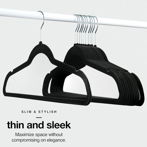 Home-it Premium Velvet Hangers - Heavy Duty Non-Slip Black Suit Hangers | 50 Pack with 360° Swivel Hook