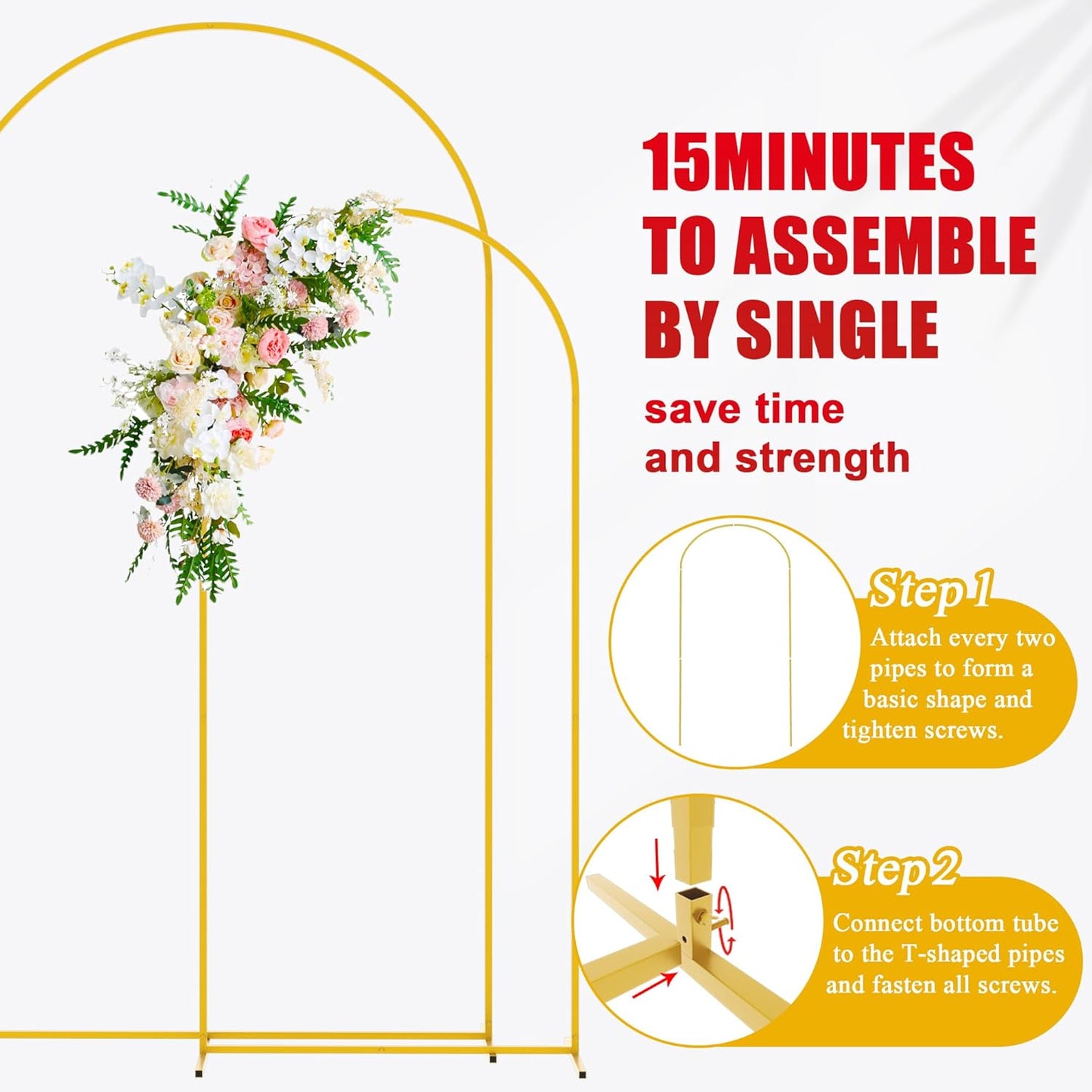 Wokceer Wedding Arch Stand Set - 2 Metal Arches with Beige Covers | 7.2FT & 6FT for Events