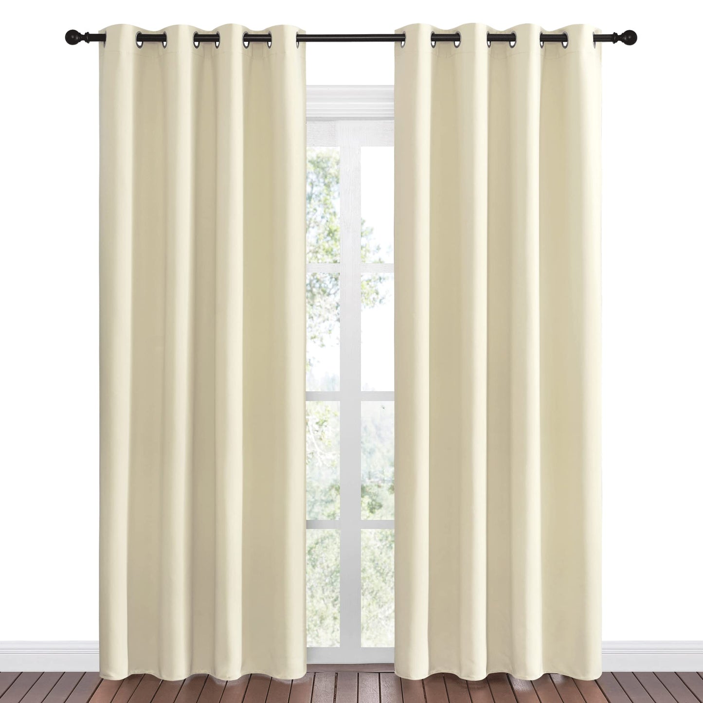 NICETOWN Beige Room Darkening Curtains 86" Long for Boho Farmhouse Home Decoration, Window Treatment Total Privacy Drape Panels for Bedroom Living Room Guest Room (55" Wide, Set of 2)