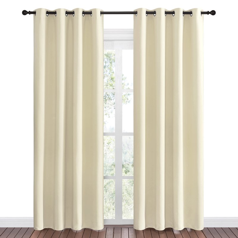 NICETOWN Beige Room Darkening Curtains 86" Long for Boho Farmhouse Home Decoration, Window Treatment Total Privacy Drape Panels for Bedroom Living Room Guest Room (55" Wide, Set of 2)
