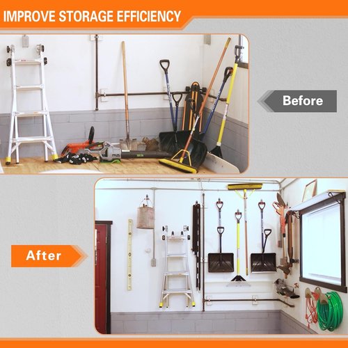 HUPBIPY Heavy Duty Garage Hooks - J Shaped Wall Mounted Tool Organizer | 6 Pack for Ladders, Bikes, and More