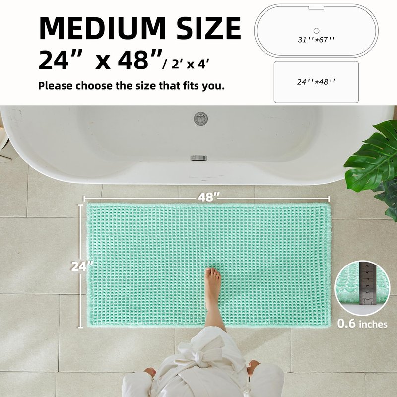 TYUU Waffle Bath Mat, Boho Bathroom Rugs Non Slip Washable Super Absorbent Quick Dry Cute Bath Mat Farmhouse Bathroom Decor, 48"x24" Aqua Blue