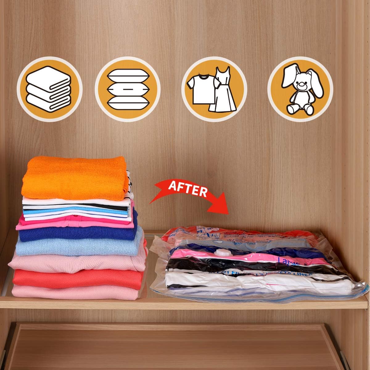 Space Saver - 8 Medium Vacuum Storage Bags for Clothes | Pump Included for Easy Use