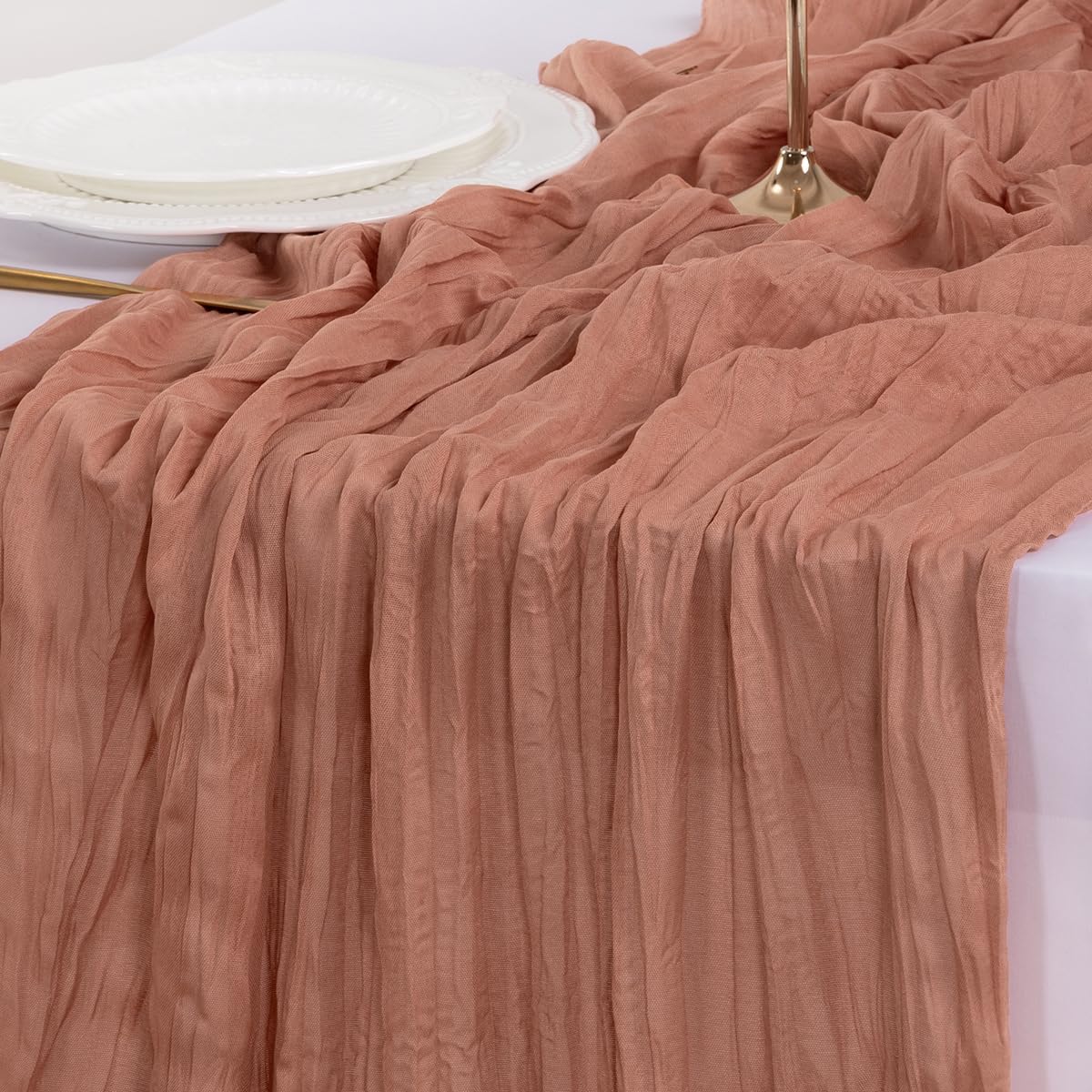 Socomi Cheesecloth Table Runner - 120 Inch Dusty Rose Boho Rustic Decor for Weddings & Events