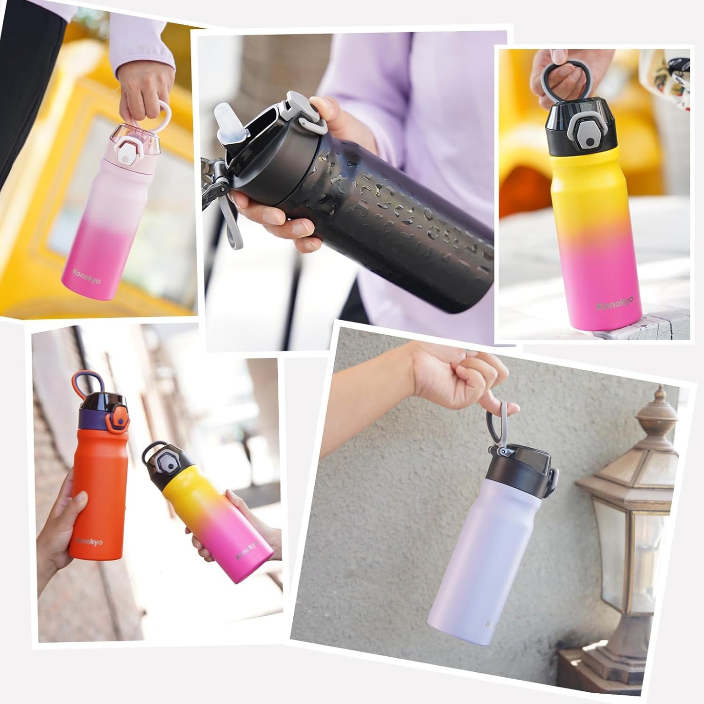 Skiennix Insulated Water Bottle - 18 oz Stainless Steel Flask with Straw & Carry Loop - Cherry Color